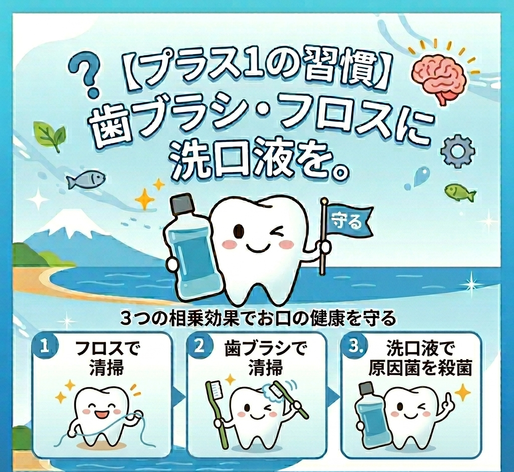🪥【プラス1の習慣】歯ブラシ・フロスに洗口液を！相乗効果でお口の健康を守る🛡️